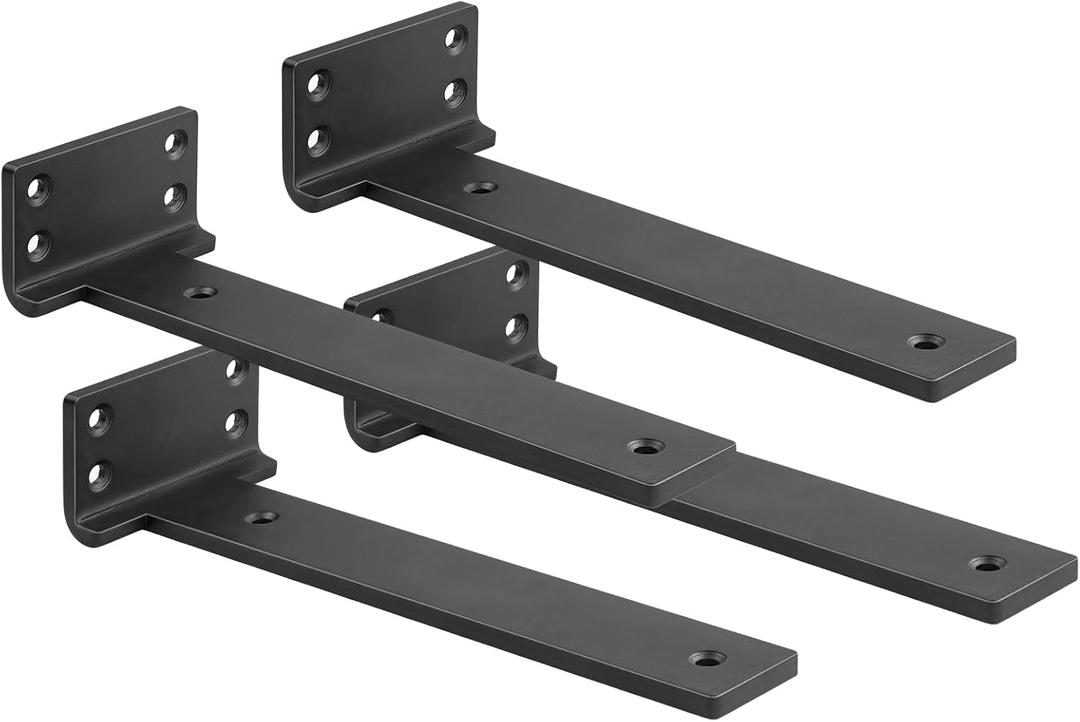 Floating Shelf Brackets 6 inch 4 Pack L Brackets for Shelves Black Metal Heavy Duty Shelf Bracket for DIY Decorative with Mounting Hardware