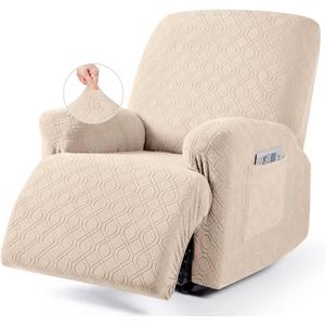 VANSOFY Oversized Recliner Chair Cover, 4-Pieces Stretch Recliner Covers for Recliner Chair Soft Reclining Chair Slipcover Jacquard Pattern Furniture Protector for Dogs Cats(Cream) (1 Seater--X Large)