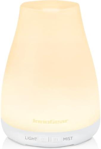 InnoGear Essential Oil Diffuser, Ultrasonic Diffusers for Home Aromatherapy Humidifier for Valentine's Gift Bedroom Room 7 Colors LED 2 Mist Mode Auto Off, Basic White