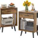 GYIIYUO Nightstand Set of 2 with Fabric Drawers and Open Shelves - Rustic Bedroom Side Tables