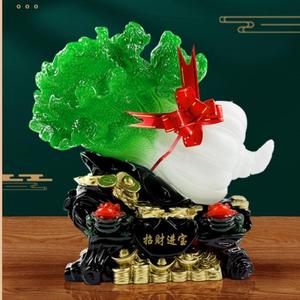 Lucky Cabbage Sculpture Wishful Cabbage Statue feng Shui Resin Jade Cabbage Bai CAI Collectible Sculptures Charm Gifts for Wealth Luck Office Living Room (Medium)