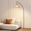 Bamboo Floor lamp Mid Century Rattan Retro Floor Light Bohemian Style LED Tall lamp 3 Color Temperatures for Living Room Bedroom Vintage Rattan lamp Decoration Office Standing Floor lamp