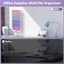 Marbrasse Wall File Holder 11-Tier Hanging Wall File Organizer, for Papers, Files Clipboard & Magazine Organizer, Wall Mount File Holder Great for Office Home (Purple)