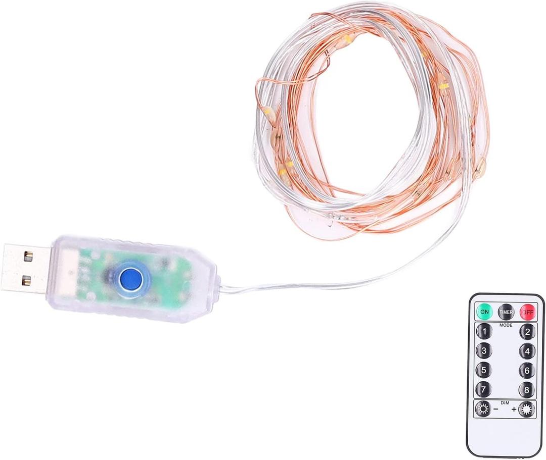 USB Powered String Lamp, Copper Wire Waterproof Adjustable Brightness LED String Lights with Remote Control for Indoor for Christmas Decoration for Outdoor