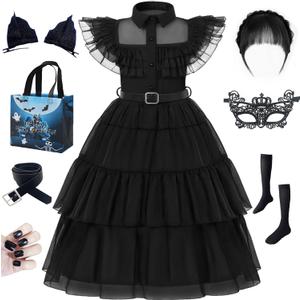SZ-TONDA Girls Princess Dress Costume Black Outfit Kid Role Cosplay Halloween Birthday Party Apparel Clothes Accossories (7-8 Years)
