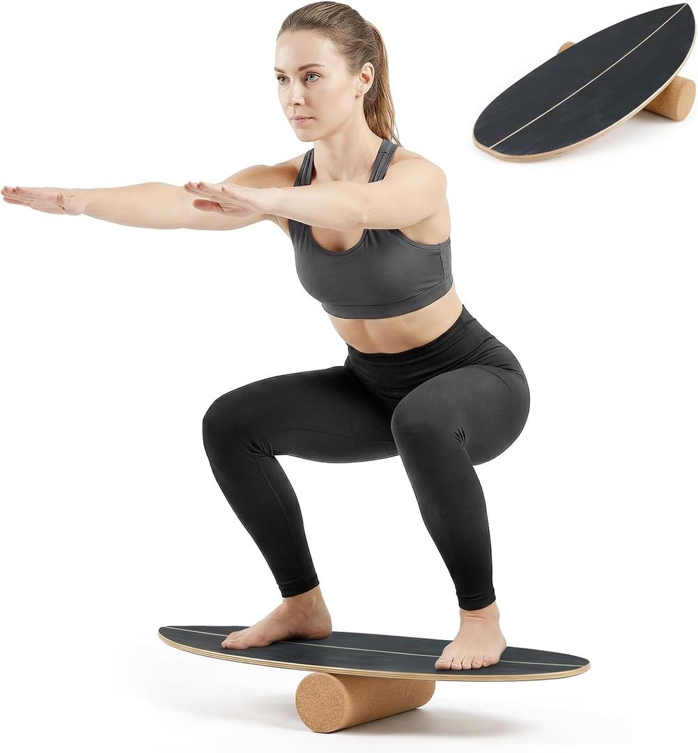 GYMAX Balance Board for Adults, 330LBS Wobble Boards with Storage Rack, Wooden Exercise Balancing Stability Trainer for Improve Balance, Surfing, Skate, Yoga, Skateboarding