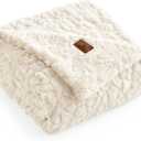 Cozy Bliss Faux Fur Throw Blanket for Couch, Fuzzy Soft Plush Thick Warm Fluffy Reversible Wave Textured Blanket for Sofa Bedroom Living Room, 55 * 70 Inches Cream White