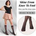 3 Pairs Shiny Knee High Stockings for Women 40 Denier Glossy Nylon Trouser Socks (Black)