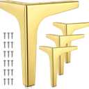4 Pcs 7 Inch Metal Furniture Legs, Modern Style Furniture Sofa Legs Metal Polished Gold Triangle Feet for Table Cupboard Sofa Couch Chair DIY Replacement Feet - with Rubber Floor Protectors