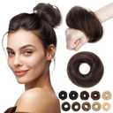 MY-LADY Messy Bun Hair Pieces Human Hair for Women Real Hairpiece Straight Scrunchies Tousled Updo Donut Chignon Ponytail Extension Dark Brown