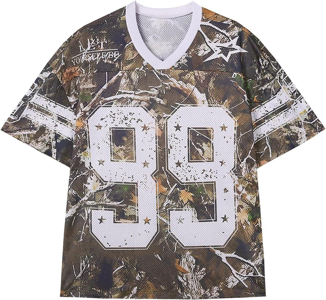 Oversized Jersey Shirts for Men Women Graphic Tees Y2k Tops V Neck Short Sleeve Summer Fall Tshirts Fashion Clothes (XXL)