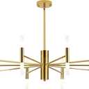 BOKT Mid Century Gold Sputnik Chandelier Large 20-Lights LED Chandelier Semi Flush Mount Ceiling Light Contemporary Round Dining Room Island Pendant Light Fixture
