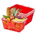 4 x VEVOR Shopping Baskets, 4 PCS, 21L Stackable PE Plastic Grocery Baskets with Handles, Dense Mesh Structure, Holds up to 20 lbs, Portable for Grocery, Retail, Stores, Supermarket, Home Use, Red