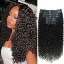 Curly Clip in Hair Extensions for Black Women Brazilian Virgin Human Hair Clip in Extensions Kinky Curly Clip ins Human Hair 8Pcs, 120g, 14inch, Natural Black
