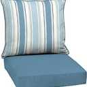 Arden 2 Outdoor Deep Seat Cushion Sets, 24 x 24, Water Repellent, Fade Resistant, 1 Arden Outdoor Loveseat Cushion Set 48 x 24, French Blue Linen Stripe