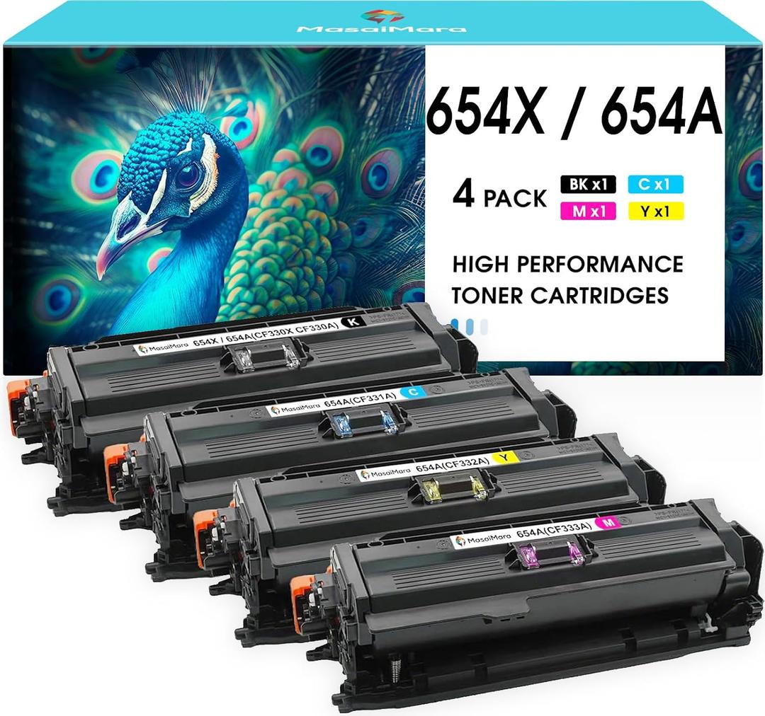 MasaiMara 654X 654A CF330X CF331A CF332A CF333A Compatible Toner Cartridges Replacement for HP Color LaserJet Enterprise M651 M651n M651dn M651xh Printer (Black Cyan Magenta Yellow, 4-Pack)