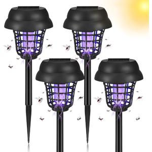 2026 Upgraded Solar Bug Zapper Outdoor Waterproof Mosquito Repellent Mosquito Zapper & Killer for Moths, Gnats, Flies, Fruit Flies, Solar Powered Bug Lights for Backyard, Garden, Patio,4 Pack