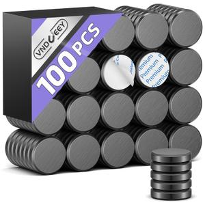 VNDUEEY 100Pcs Strong Magnets with Adhesive Backing, 0.7 * 0.12 inch Small Round Magnets for Crafts, Circle Magnet Ceramic Magnet for Fridge, DIY, Science Projects, Whiteboard (Black)