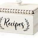 Kathfly Rustic White Recipe Box Wooden Beaded Recipe Holder and Organizer for Farmhouse Bridal Shower Wedding Registry Must Haves for Wedding Birthday Housewarming