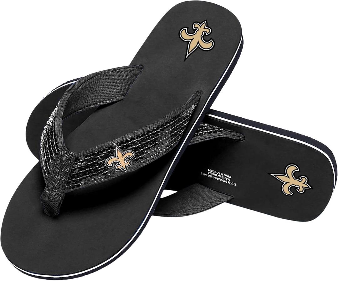 FOCO Womens NFL Team Logo Sequin Strap Sandals Flip Flops (11-12)