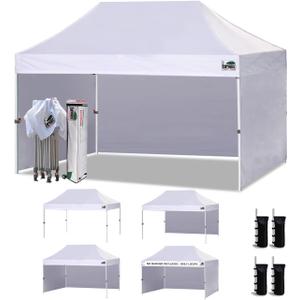 Eurmax USA 10x15 Pop Up Canopy Tent,Commercial Tent with Patented No-Tip Rolling Bag,4 Zippered Removable Walls,UV & Water Resistant Canopy Top,Heavy Duty Outdoor Gazebo,Instant Shelter(White)