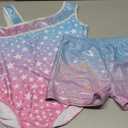 JiAmy Girls Gymnastics Leotards, Glitter Ballet Dance Unitards Biketards Activewear with Short & Hairband for Kids (11-12 Years, Gradient Blue Stars Set)