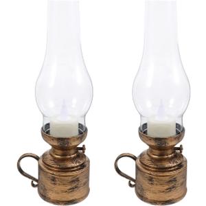 PRETYZOOM 2Pcs Vintage LED Kerosene Lamp Retro Candle Lanterns for Home Decor Electronic Flame Lamp for Tabletop Decoration and Emergency Lighting for Living Rooms and Parties
