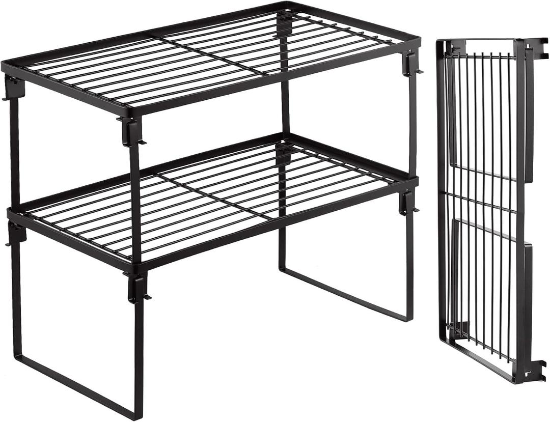 Tomorotec [2 Pack] Stackable Kitchen Storage Shelf Rack, Foldable Spice Rack Cabinet Organization Storage Shelves, Kitchen Shelves, Kitchen Counter & Cabinet Shelf Organizer,