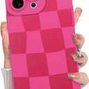 KANGHAR Compatible with iPhone 13 Pro Max Case, Silicone Checkered Cute Pattern, Camera Protection Soft Slim Phone Case for Girls Women -Hot Pink