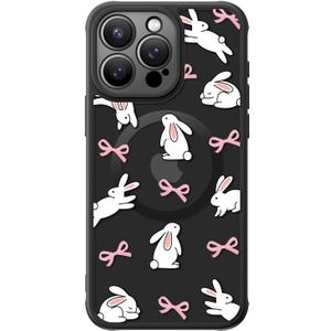 FUNMIKO for iPhone 15 Pro Case Wireless Charging & Military-Grade Protection - Cute Floral Design for Women Girls, Non-Slip Matte Cover with Shockproof Corners - Adorable Rabbit and Bows