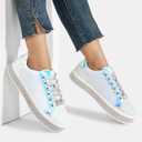 LUCKY STEP Women's Platform Glitter Sneakers | Sparkly Bling Shiny Dressy Bedazzled Wedding Bridal Fashion Walking Shoes (White, US 8.5)