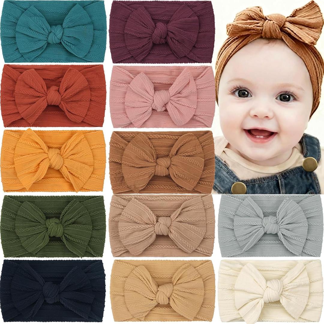 CLLOT Super Stretchy Soft Knot Headbands with Hair Bows Head Wrap Hair Accessories For Newborn Baby Girls Infant Toddlers Kids