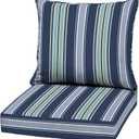 Arden Outdoor Deep Seat Cushion Set, 22 in x 24 in, Weather-Proof, Rain-Proof, Fade Resistant Patio Cushion Sapphire Aurora Blue Stripe, 1 Pack