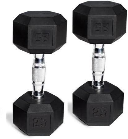 Barbell Set of 2 Hex Rubber Dumbbell with Metal Handles, Pair of 2 Heavy Dumbbells
 2×25LB