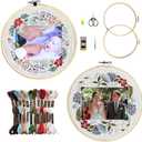 La glanese Embroidery Kit for Adults, Needlepoint Kit of 2 Floral Photo Frame Patterns for Anniversary Wedding, Beginners Friendly with Paper Guidelines and Tutorial Videos