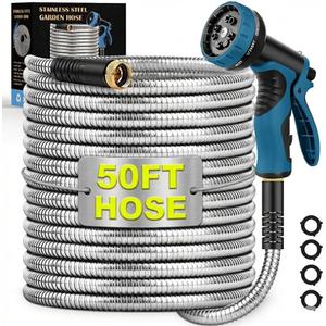 Garden Hose 50FT, Water Hose with 10 Function Nozzle, Garden Hose Metal with Leak-proof Connectors, No-Kink, Lightweight, Puncture-proof, Pet-proof, Sturdy, Hose for Outdoor, Yard