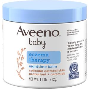 Aveeno Baby Eczema Therapy Nighttime Body Balm, Moisturizing Eczema Treatment, Ceramides, Triple Oat Complex, Soothes Dry, Itchy Skin, Hypoallergenic, Fragrance & Steroid Free, 11oz