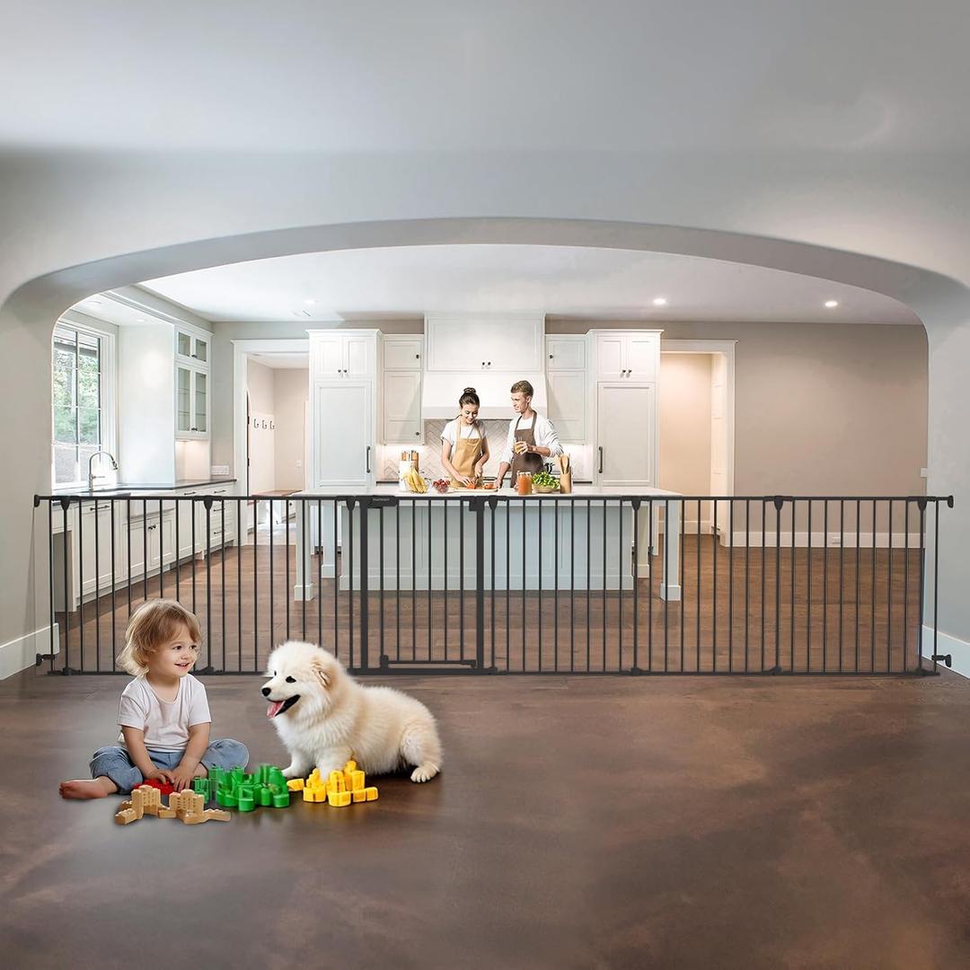 150" Extra Wide Baby Gate, Play Yard Child Safety Gate, Dog Gates with Auto-Close Door, Double Locking System for The House Doorways, Fireplace, Kitchen, 6-Panels, 30" Tall