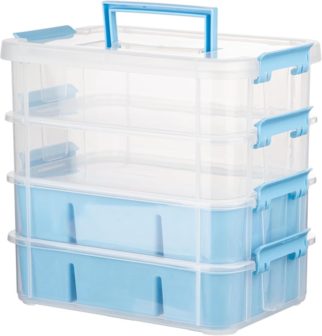 Art Supply Storage Organizer with 2 Removable Trays, 4-Layer 11QT Durable Craft Organizers and Storage for Sewing, Tool, Office Supplies, Art, Craft Supplies (Blue)