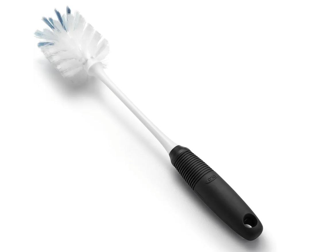 OXO Good Grips Bottle Brush, Dual-Bristle Cleaning for Bottles, Pitchers and Carafes, Flexible Neck Scrub Brush, Safe for Stemware and Delicate Glassware, Dishwasher Safe