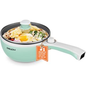 Dezin Hot Pot Electric Upgraded, Non-Stick Saut Pan, Rapid Noodles Electric Pot, 1.5L Mini Portable Hot Pot for Steak, Egg, Fried Rice, Ramen, Oatmeal, Soup with Power Adjustment (Green)