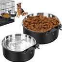 Dog Crate Water Bowl No Spill, 2 Pack Dog Crate Bowls Hanging, Kennel Water Food Bowls Mountable, Pet Cage Accessories Feeder Dish, Large Stainless Steel Coop Cup for Cat Puppy Bunny Guinea Pig Ferret (L(7.1*2.8'' & 6.3*2.6'' ), Black)