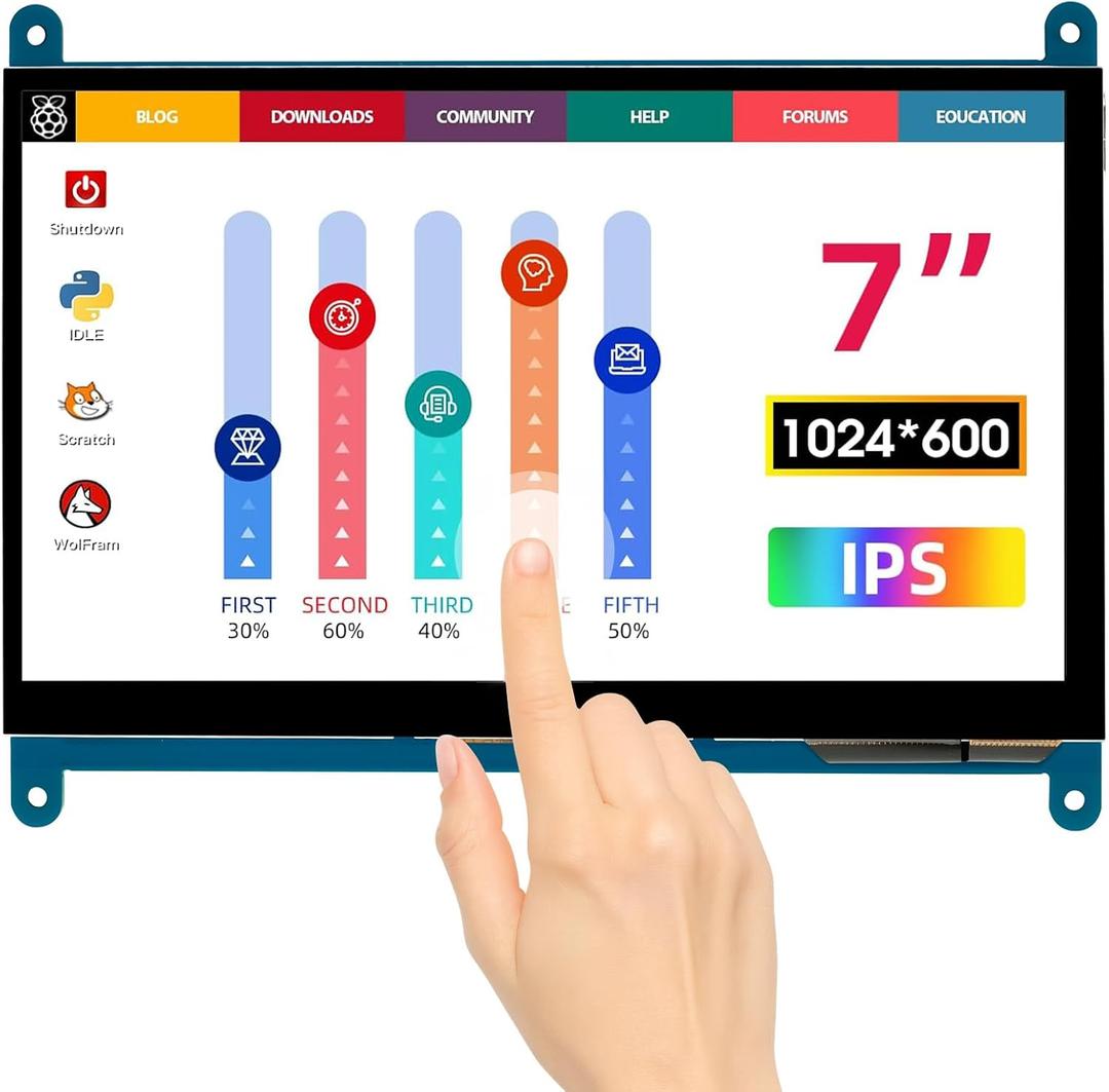 ELECROW 7 Inch 1024600 Touchscreen for Raspberry Pi: IPS Capacitive Touch Screen LCD Display, Mini Portable Monitor Compatible with Raspberry Pi 5/4/3 BB Black Banana Pi Windows 11/10/8/7 Driver Free