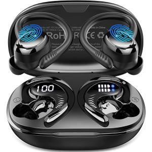 Wireless Earbuds Sport, 2025 Bluetooth 5.4 Headphones with Earhooks, 50H Stereo Deep Bass Over Ear Buds with 4 ENC Noise Canceling Mics, IP7 Waterproof Earphones for Running Workout Gym (Android/iOS)