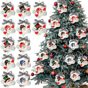 Soulchen 12 Pcs Christmas Snowman Ornaments for Tree Rustic Wooden Xmas Snowman Tree Ornaments Merry Christmas Joy Novel Snowflake Xmas Hanging Decorations for Winter Holiday Craft Party Supplies