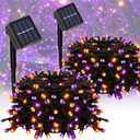 2-Pack 200LED Solar Halloween Lights，Orange& Purple String Lights，Solar Fairy Lights with 8 Modes，Halloween Lights Outdoor Waterproof for Bedroom Patio Garden Party Yard Decoration