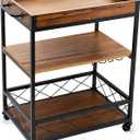 Twine Modern Manor Bar Cart, Wheeled Rustic Industrial Portable Serving Cart with Removable Tray for Liquor, Glassware, and Wine, Wood, Metal, Set of 1