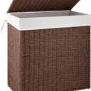 OIAHOMY Laundry Hamper with Lid, 110L(29.1 Gal) Large Wicker Laundry Basket for Bedroom, Handwoven Paper Rope Clothes Hamper with Washable Liner & Metal Frame, Decorative organizer for Bathroom Brown