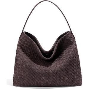  Suede Hobo Bags for Women Fall Woven Purse Slouchy Shoulder Crossbody Bag with Silk Scarf and Pony Charms Winter Trendy Tote Handbags (Chocolate)