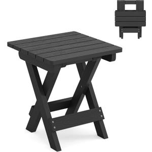 LUE BONA Small Outdoor Folding Side Table, HDPS Outside End Table for Patio, Porch, Deck, Pool, 14 Inch Height, Black
